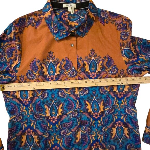 Tyler Boe Size 12 Top Orange/Blue Paisley Corp Core Fall Business Work - Picture 9 of 13